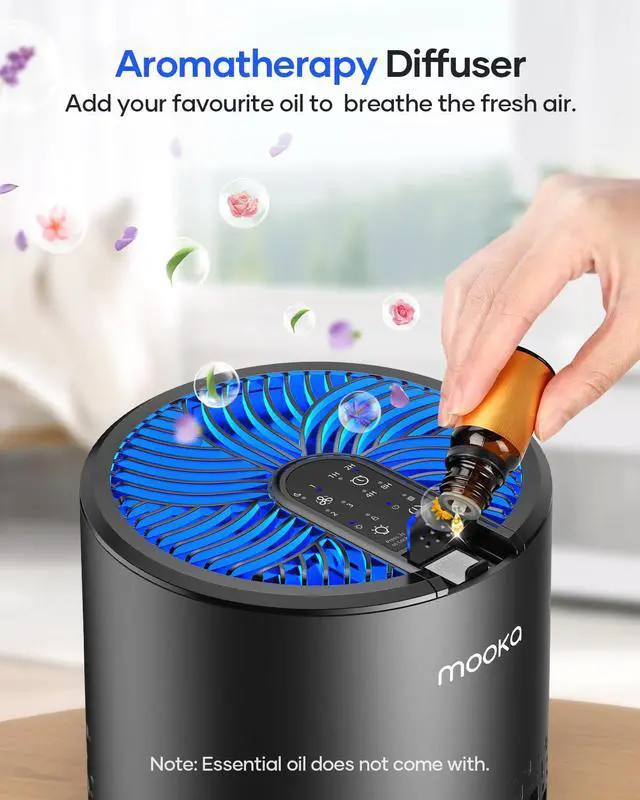 Alt view image 5 of 7 - Air Purifiers for Bedroom Home, HEPA Air Purifier for Home Pets with Fragrance Sponge for Smoke Dust Pollen Dander Odor, Small Air Purifier with Sleep Mode Night Light Timer, KJ067L, Black