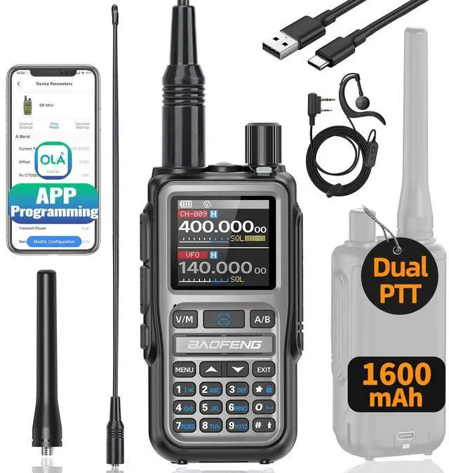 Main image of Radio UV-5R Mini Ham Radio Long Range Two Way Radio NOAA Weather Radio Rechargeable Walkie Talkies Dual PTT APP Programming Copy Frequency 999CH with USB-C Charging Headset Survival Radio