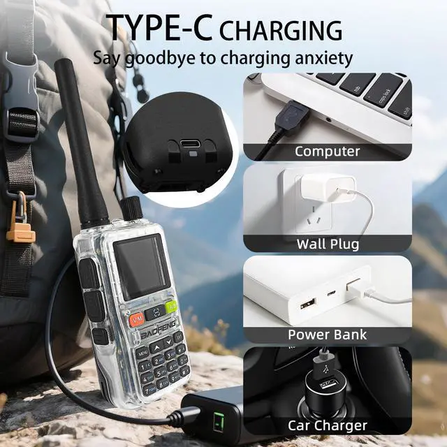 Alt view image 5 of 7 - UV-5R Mini Radio,UV5R Mini Clear Dual Band Walkie Talkies,App Programming,Copy Frequency,NOAA Weather,5W Power,999 Channels,USB-C Fast Charging (Transparent-1Pack)