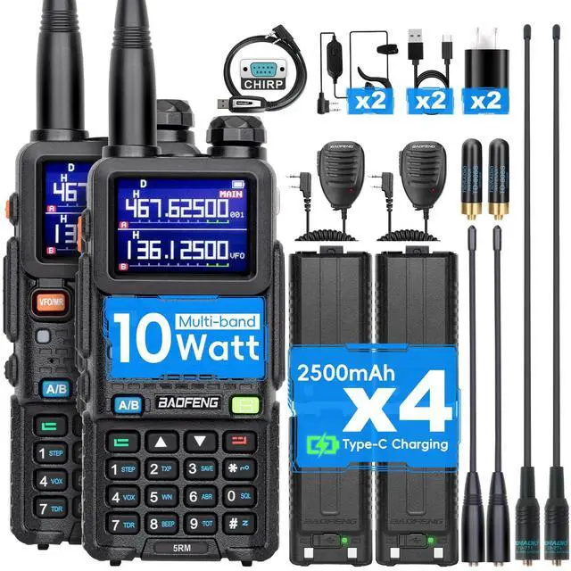 Main image of Radio Ham Radio Handheld UV-5R Upgrade 5RM 10W (4PCS Batteries) Emergency Two Way Radio Long Range,999CH, Fre Copy, NOAA Weather Rechargeable Walkie Talkies for Survival Gear Hunting-2 Pack