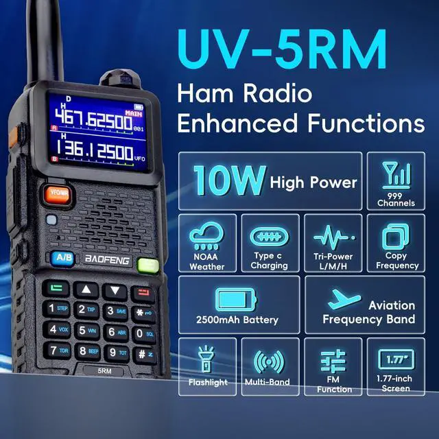 Alt view image 2 of 7 - Radio Ham Radio Handheld UV-5R Upgrade 5RM 10W (4PCS Batteries) Emergency Two Way Radio Long Range,999CH, Fre Copy, NOAA Weather Rechargeable Walkie Talkies for Survival Gear Hunting-2 Pack