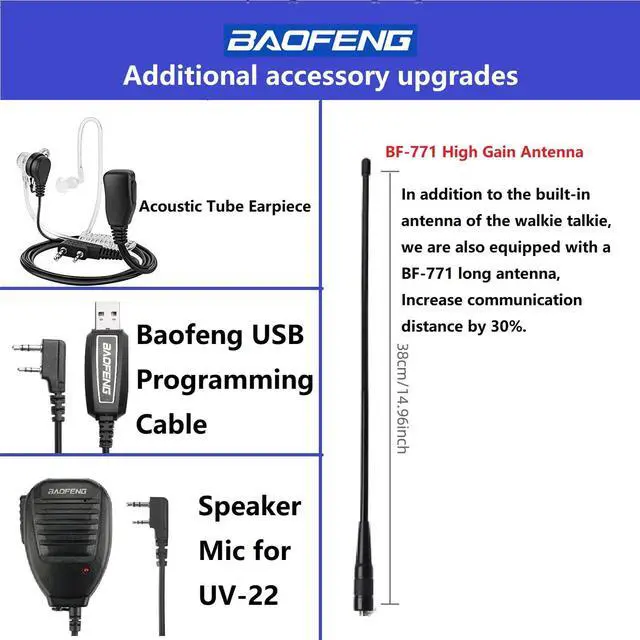 Alt view image 4 of 6 - UV-22 Ham Radio Long Range (Upgraded of UV-5R) Handheld Walkie Talkies Long Range Two Way Radio with Copy Frequency, Programming Cable,Speaker Mic,Type-C Charging