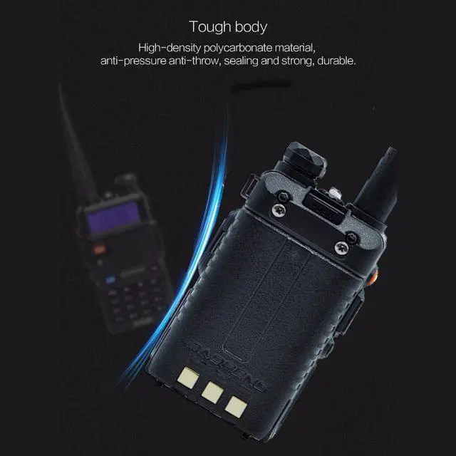 Alt view image 7 of 7 - UV-5R Two Way Radio Dual Band 144-148/420-450Mhz Walkie Talkie with 1800mAh Li-ion Battery, Programming Cable, Headset, Belt Clip, Hand Strap, Desktop Charger, 5 Packs (Black)