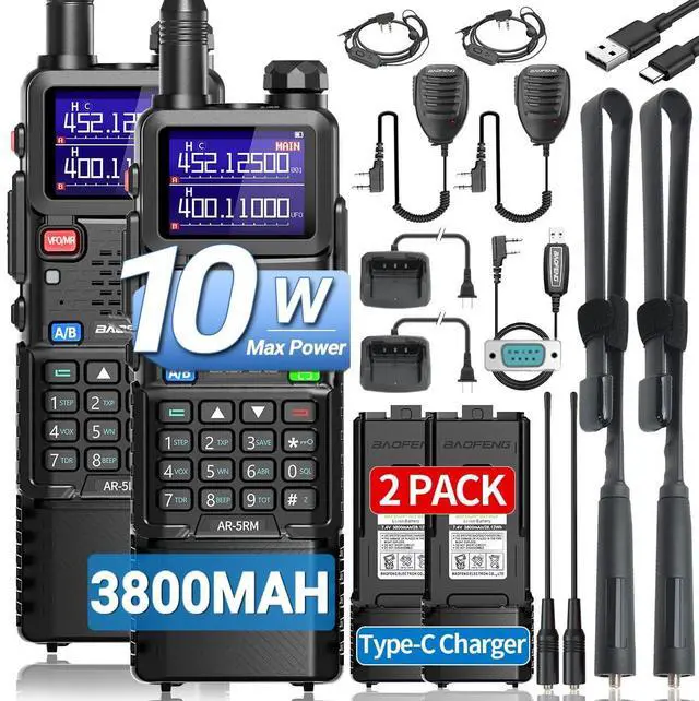 Main image of Radio Ham Radio Long Range 10W 5RM Handheld Two Way Radio NOAA Weather Radio DTMF Walkie Talkies Copy Frequency 999CH USB-C Charger 3800mAh Battery Survival Gear (2 Pack)