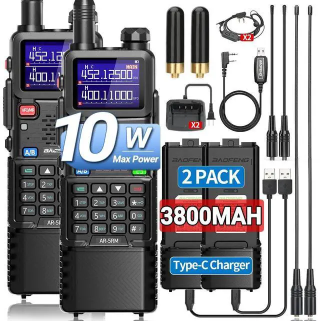 Main image of Radio10W 5RM FM Radio Handheld Two Way Radio Long Range AR-5RM NOAA Weather Radio DTMF Walkie Talkies Copy Frequency 999CH USB-C Charger 3800mAh Battery Survival Radios (2 Pack)