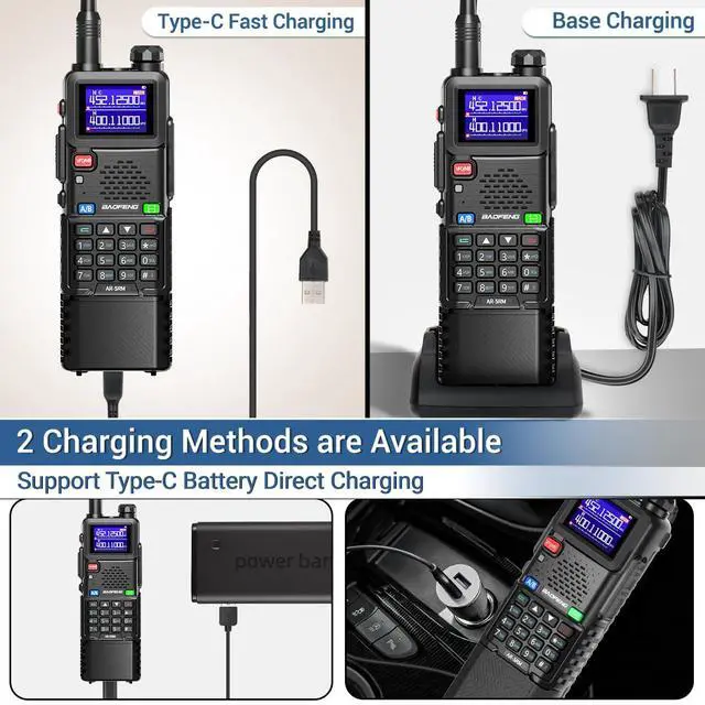 Alt view image 7 of 7 - Radio10W 5RM FM Radio Handheld Two Way Radio Long Range AR-5RM NOAA Weather Radio DTMF Walkie Talkies Copy Frequency 999CH USB-C Charger 3800mAh Battery Survival Radios (2 Pack)