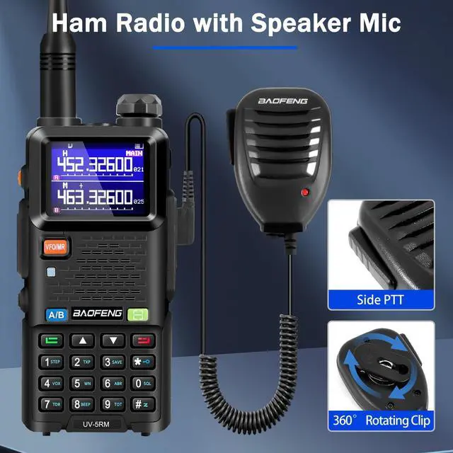 Alt view image 4 of 7 - 5RM Ham Radio 10W Long Range Handheld NOAA Weather Receiver 2500mAh Battery UV-5R Upgrade with Programming Cable,Speaker Mic,Tactical Antenna,Type-C Charging,2Pack