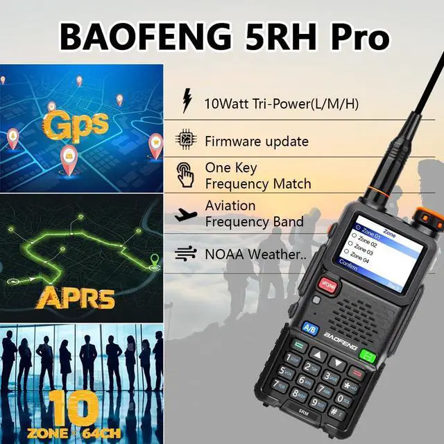 Alt view image 2 of 7 - BF-5RH PRO GPS/APRS 10 Ham Handheld Radio, Multi-Band Long Range Two-Way Radio with 18.89'' Tactical Antenna, Aviation/VHF/UHF/ 1.25m Scanner, NOAA 5RM Walkie Talkies Type-C Charging,2 Pack