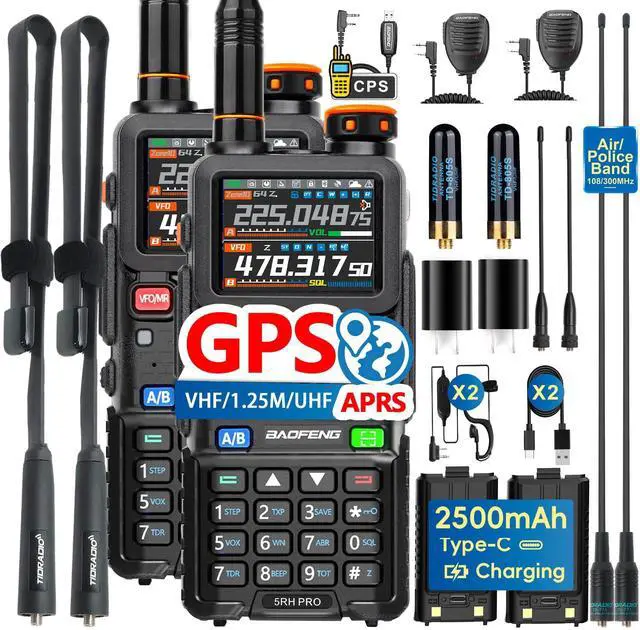 Main image of BF-5RH PRO GPS/APRS 10 Ham Handheld Radio, Multi-Band Long Range Two-Way Radio with 18.89'' Tactical Antenna, Aviation/VHF/UHF/ 1.25m Scanner, NOAA 5RM Walkie Talkies Type-C Charging,2 Pack