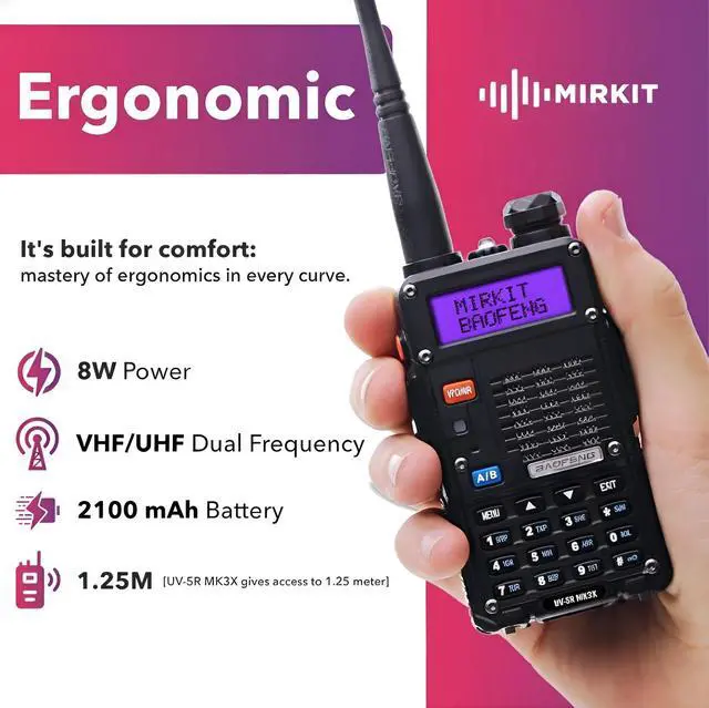 Alt view image 3 of 6 - Radio UV-5R MK3X Legal Power Tri-Band Radio 2026 VHF/UHF 144-148/222-225/420-450 MHz - Walkie Talkie with 2100mAh Li-ion Baofeng Battery, Neck Strap Lanyard Mirkit Ham Radio Operator