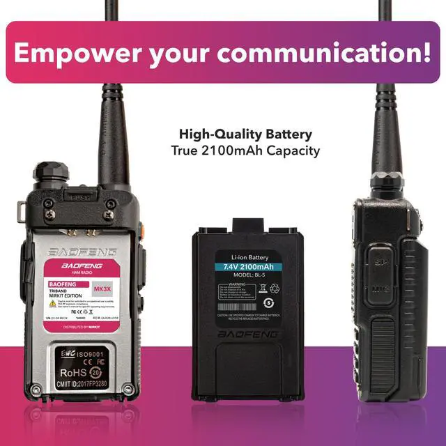 Alt view image 4 of 6 - Radio UV-5R MK3X Legal Power Tri-Band Radio 2026 VHF/UHF 144-148/222-225/420-450 MHz - Walkie Talkie with 2100mAh Li-ion Baofeng Battery, Neck Strap Lanyard Mirkit Ham Radio Operator