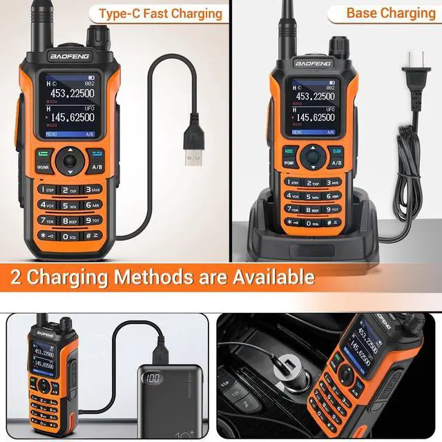 Alt view image 3 of 7 - 2 Pack UV-21R (Upgrade of UV-5R) Ham Radio Handheld Long Range Walkie Talkies UHF VHF Dual Band 2-Way Radio Full Kit with Type-C Cable,High Gain Orange Antenna and Programming Cable