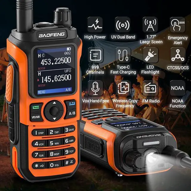 Alt view image 2 of 7 - 2 Pack UV-21R (Upgrade of UV-5R) Ham Radio Handheld Long Range Walkie Talkies UHF VHF Dual Band 2-Way Radio Full Kit with Type-C Cable,High Gain Orange Antenna and Programming Cable