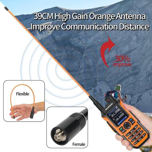 Alt view image 5 of 7 - 2 Pack UV-21R (Upgrade of UV-5R) Ham Radio Handheld Long Range Walkie Talkies UHF VHF Dual Band 2-Way Radio Full Kit with Type-C Cable,High Gain Orange Antenna and Programming Cable
