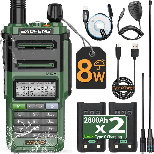 Main image of UV-9R Pro 8W Long Range VHF UHF Dual Band Tri- Power Rechargeable Walkie Talkies with Programming Cable,Speaker Mic and Type-C Charging Cable for Hunting Survival Gear