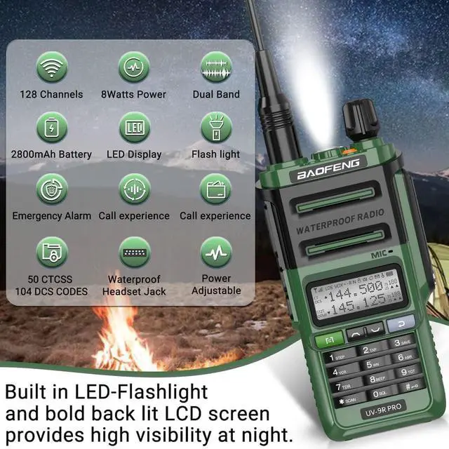 Alt view image 2 of 7 - UV-9R Pro 8W Long Range VHF UHF Dual Band Tri- Power Rechargeable Walkie Talkies with Programming Cable,Speaker Mic and Type-C Charging Cable for Hunting Survival Gear