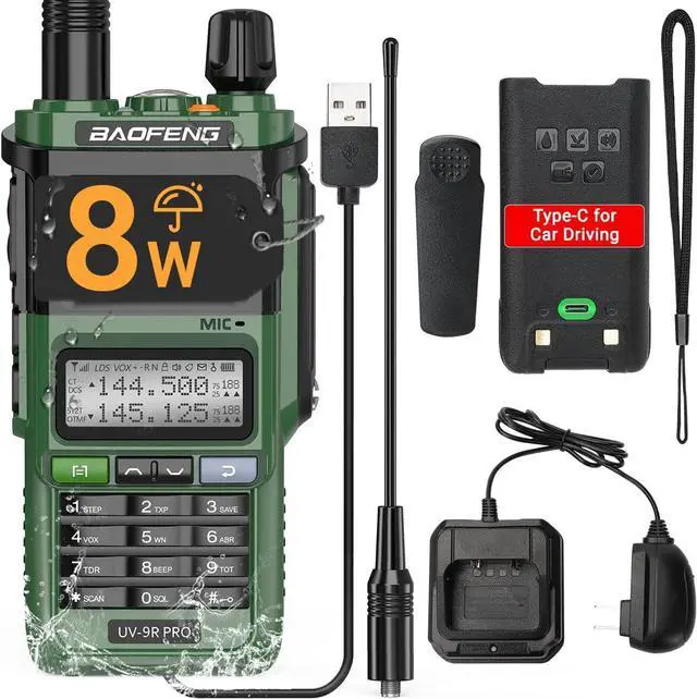 Main image of Radio Ham Radio UV-9R Pro 8W Long Range VHF UHF Dual Band Tri- Power Rechargeable Handheld Two-Way Radio Walkie Talkies with Type-C Charging Cable for Camping Hunting Survival Gear