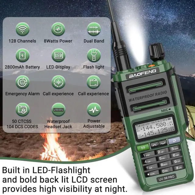 Alt view image 2 of 6 - Radio Ham Radio UV-9R Pro 8W Long Range VHF UHF Dual Band Tri- Power Rechargeable Handheld Two-Way Radio Walkie Talkies with Type-C Charging Cable for Camping Hunting Survival Gear