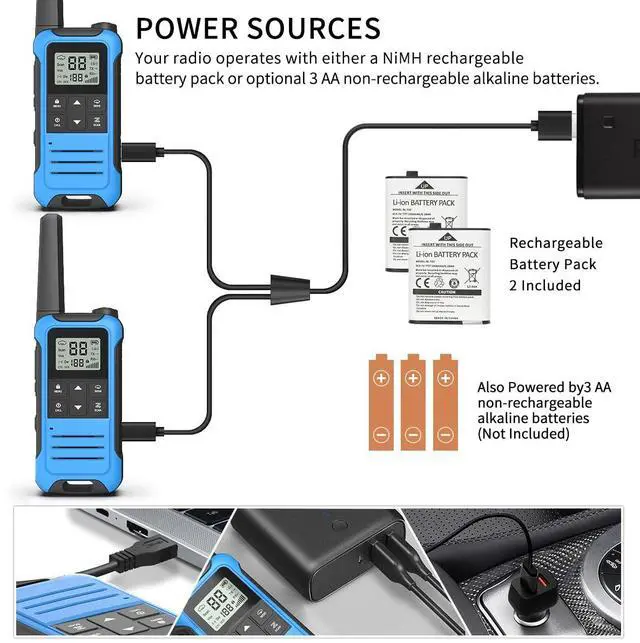 Alt view image 3 of 7 - Walkie Talkies Long Range for Adults, Walkie Talkie Rechargeable F22 FRS Radio Walky Talky Family Walkie-Talkie with 1400 mAh Battery NOAA USB-C Charger for Camping Hunting (2 Pack)