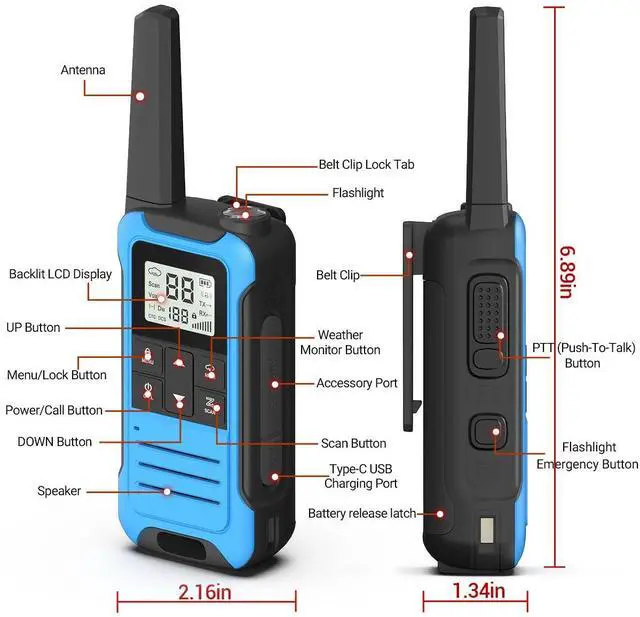 Alt view image 7 of 7 - Walkie Talkies Long Range for Adults, Walkie Talkie Rechargeable F22 FRS Radio Walky Talky Family Walkie-Talkie with 1400 mAh Battery NOAA USB-C Charger for Camping Hunting (2 Pack)