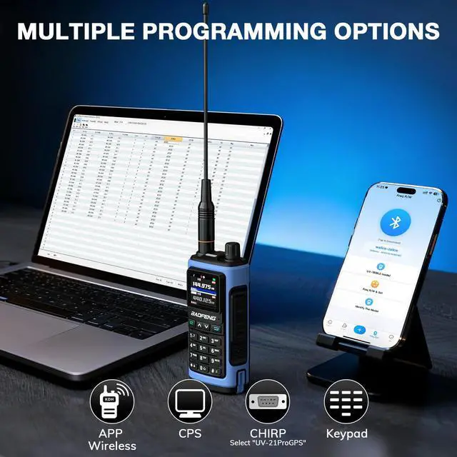Alt view image 2 of 6 - UV-7B Handheld Ham Radio, Chirp & Wireless APP Programmable, UHF VHF FM Aviation NOAA Receiver, 1000 CHs 10 Zones, USB-C Rechargeable, Frequency Copy, SOS Strobe, Walkie Talkie for Outdoor