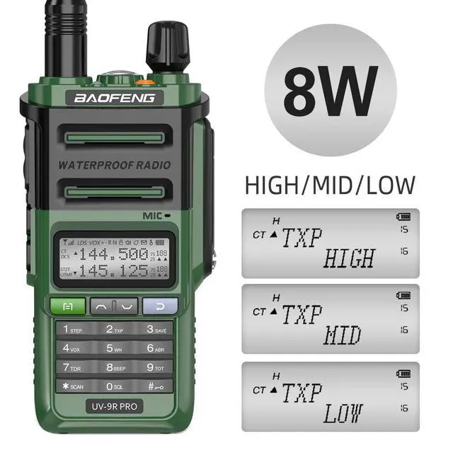 Alt view image 3 of 6 - Radio Ham Radio UV-9R Pro 8W Long Range VHF UHF Dual Band Tri- Power Rechargeable Handheld Two-Way Radio Walkie Talkies with Type-C Charging Cable for Camping Hunting Survival Gear
