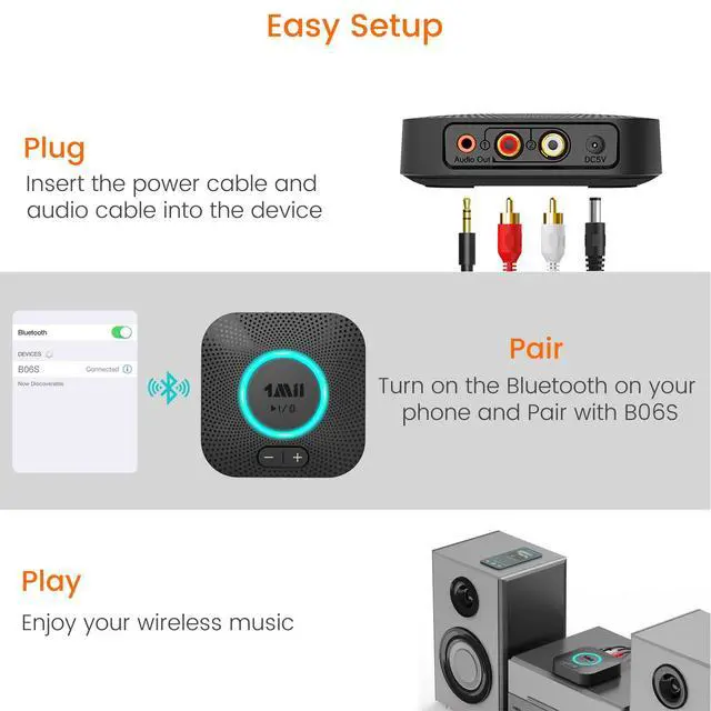Alt view image 6 of 7 - B06S Bluetooth 5.3 Receiver for Home Music Streaming System, Hi-Fi Wireless Audio Adapter with aptX HD,aptX Low Latency, Volume Control, and RCA/3.5mm AUX Outputs