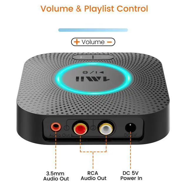 Alt view image 5 of 7 - B06S Bluetooth 5.3 Receiver for Home Music Streaming System, Hi-Fi Wireless Audio Adapter with aptX HD,aptX Low Latency, Volume Control, and RCA/3.5mm AUX Outputs