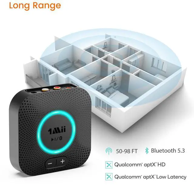 Alt view image 3 of 7 - B06S Bluetooth 5.3 Receiver for Home Music Streaming System, Hi-Fi Wireless Audio Adapter with aptX HD,aptX Low Latency, Volume Control, and RCA/3.5mm AUX Outputs