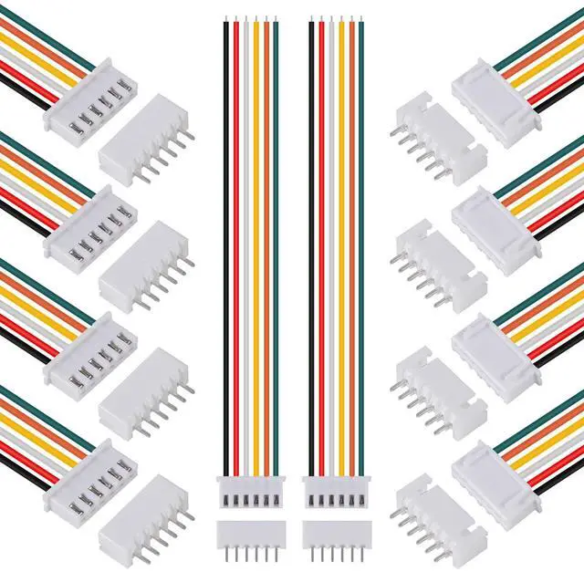 Main image of 10Pairs JST-XH Connector Kit, XH 2.54mm 6 Pin Header Male and Female Connectors Plug Adapter with Flat Wire Cable 200mm 26AWG Compatible with JST XH (6P)