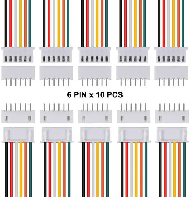 Alt view image 2 of 7 - 10Pairs JST-XH Connector Kit, XH 2.54mm 6 Pin Header Male and Female Connectors Plug Adapter with Flat Wire Cable 200mm 26AWG Compatible with JST XH (6P)