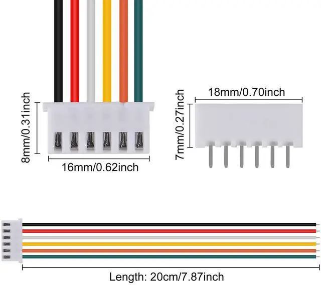 Alt view image 3 of 7 - 10Pairs JST-XH Connector Kit, XH 2.54mm 6 Pin Header Male and Female Connectors Plug Adapter with Flat Wire Cable 200mm 26AWG Compatible with JST XH (6P)