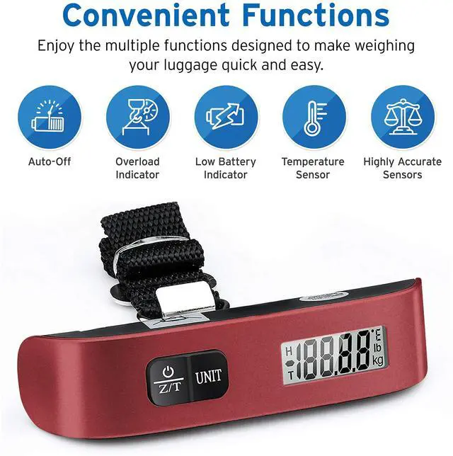 Alt view image 2 of 7 - Luggage Scale, Digital Weight Scales for Travel Accessories Essentials Suitcases , Portable Handheld Scale with Temperature Sensor, Rubber Paint, 110 Pounds, Battery Included