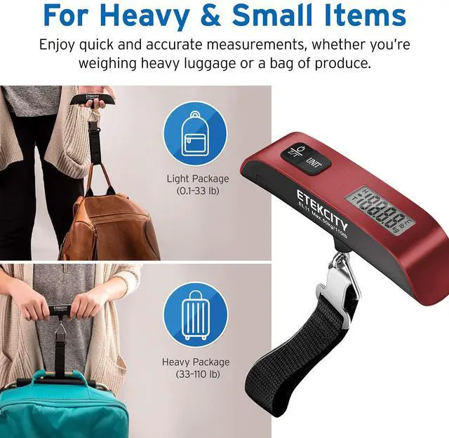 Alt view image 4 of 7 - Luggage Scale, Digital Weight Scales for Travel Accessories Essentials Suitcases , Portable Handheld Scale with Temperature Sensor, Rubber Paint, 110 Pounds, Battery Included