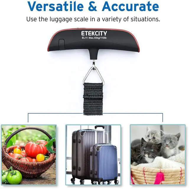 Alt view image 3 of 7 - Luggage Scale, Digital Weight Scales for Travel Accessories Essentials Suitcases , Portable Handheld Scale with Temperature Sensor, Rubber Paint, 110 Pounds, Battery Included