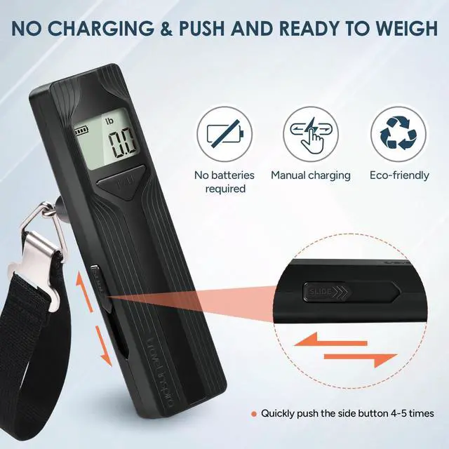 Alt view image 3 of 7 - Luggage Scale Battery-Free, Travel Essentials, Portable Handheld Digital Suitcase Weight Scale for for Travel Accessories, 110lbs/50kg (Black)