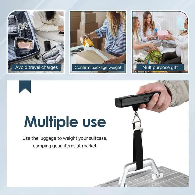 Alt view image 4 of 7 - Luggage Scale Battery-Free, Travel Essentials, Portable Handheld Digital Suitcase Weight Scale for for Travel Accessories, 110lbs/50kg (Black)
