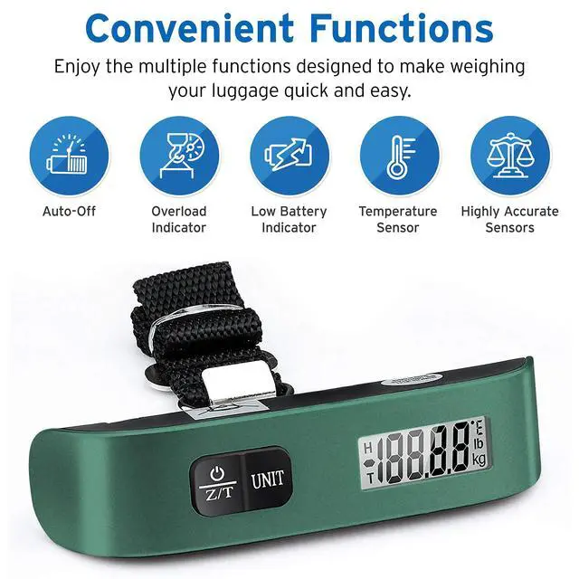Alt view image 2 of 7 - Luggage Scale, Digital Weight Scales for Travel Accessories Essentials Suitcases , Portable Handheld Scale with Temperature Sensor, Rubber Paint, 110 Pounds, Battery Included
