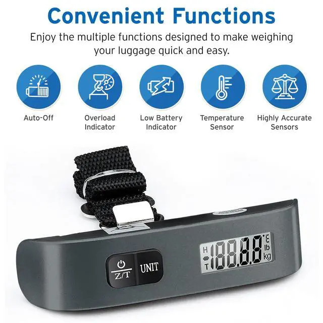 Alt view image 2 of 7 - Luggage Scale, Travel Essentials, Digital Suitcase Weight Scales for Travel Accessories, Hanging Baggage Scale with Temperature Sensor, Rubber Paint, 110 Pounds, Battery Included,Grey