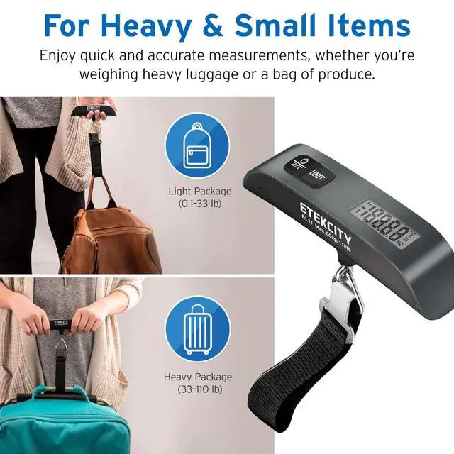 Alt view image 4 of 7 - Luggage Scale, Travel Essentials, Digital Suitcase Weight Scales for Travel Accessories, Hanging Baggage Scale with Temperature Sensor, Rubber Paint, 110 Pounds, Battery Included,Grey