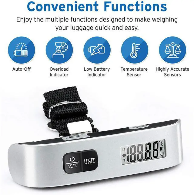 Alt view image 2 of 7 - Luggage Scale, Travel Essentials, Digital Weight Scales for Travel Accessories, Portable Handheld Scale with Temperature Sensor, Rubber Paint, 110 Pounds, Battery Included,2Pack