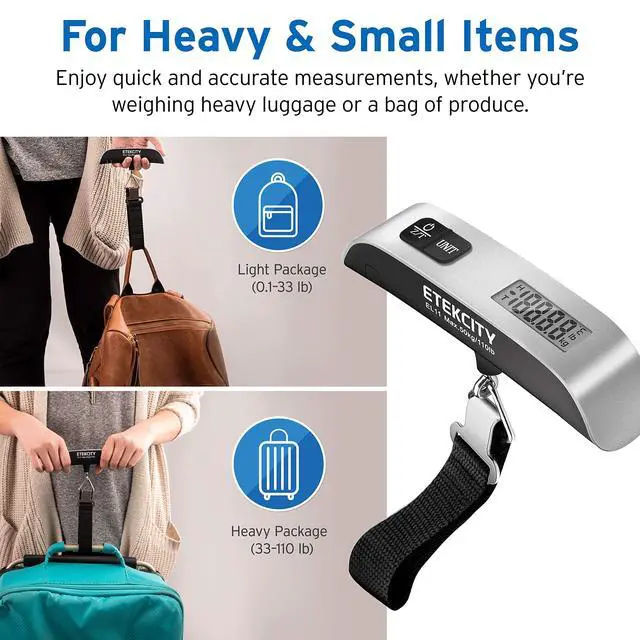 Alt view image 5 of 7 - Luggage Scale, Travel Essentials, Digital Weight Scales for Travel Accessories, Portable Handheld Scale with Temperature Sensor, Rubber Paint, 110 Pounds, Battery Included,2Pack