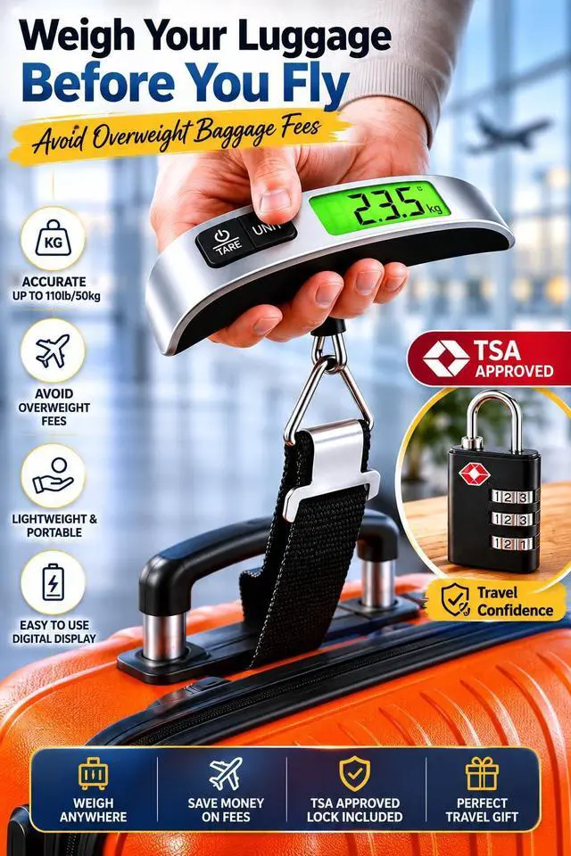 Alt view image 2 of 7 - Luggage Scale with TSA Approved Lock, Digital Portable Hanging Baggage Scale 110lb/50kg, Travel Weight Scale for Suitcases, Avoid Overweight Fees, Travel Essentials Gift