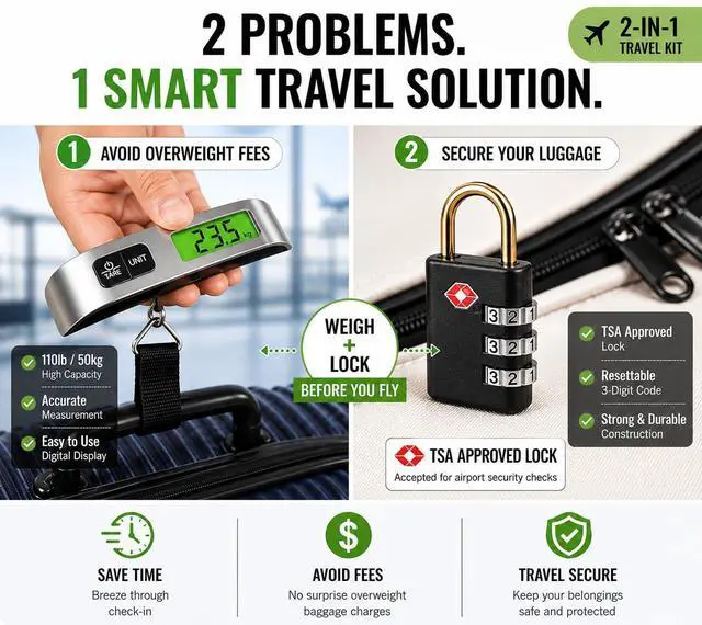 Alt view image 3 of 7 - Luggage Scale with TSA Approved Lock, Digital Portable Hanging Baggage Scale 110lb/50kg, Travel Weight Scale for Suitcases, Avoid Overweight Fees, Travel Essentials Gift