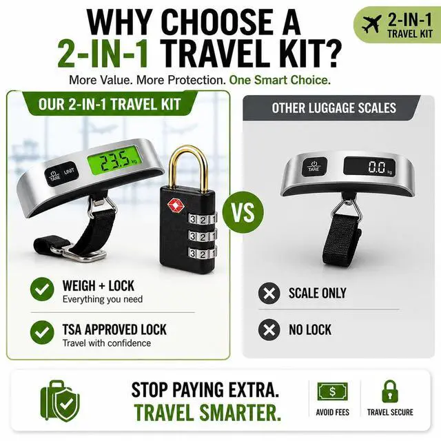 Alt view image 4 of 7 - Luggage Scale with TSA Approved Lock, Digital Portable Hanging Baggage Scale 110lb/50kg, Travel Weight Scale for Suitcases, Avoid Overweight Fees, Travel Essentials Gift