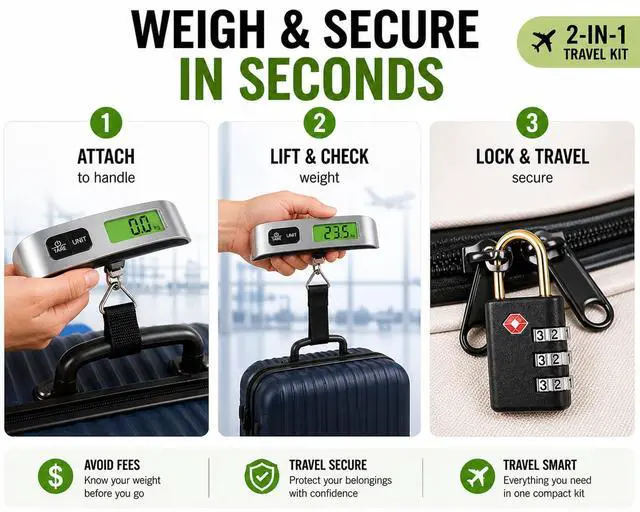 Alt view image 5 of 7 - Luggage Scale with TSA Approved Lock, Digital Portable Hanging Baggage Scale 110lb/50kg, Travel Weight Scale for Suitcases, Avoid Overweight Fees, Travel Essentials Gift