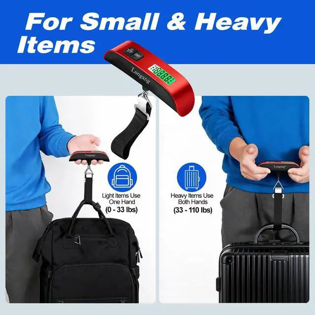 Alt view image 4 of 7 - Digital Hanging Luggage Scale with Backlit for Travel, Portable Handheld Suitcase Weight Scale with Hook, 110 Pounds, Battery Included