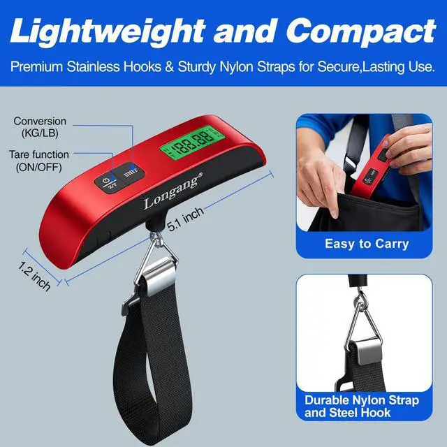 Alt view image 3 of 7 - Digital Hanging Luggage Scale with Backlit for Travel, Portable Handheld Suitcase Weight Scale with Hook, 110 Pounds, Battery Included