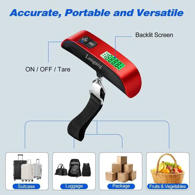 Alt view image 6 of 7 - Digital Hanging Luggage Scale with Backlit for Travel, Portable Handheld Suitcase Weight Scale with Hook, 110 Pounds, Battery Included