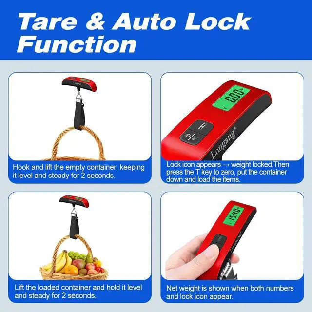 Alt view image 5 of 7 - Digital Hanging Luggage Scale with Backlit for Travel, Portable Handheld Suitcase Weight Scale with Hook, 110 Pounds, Battery Included